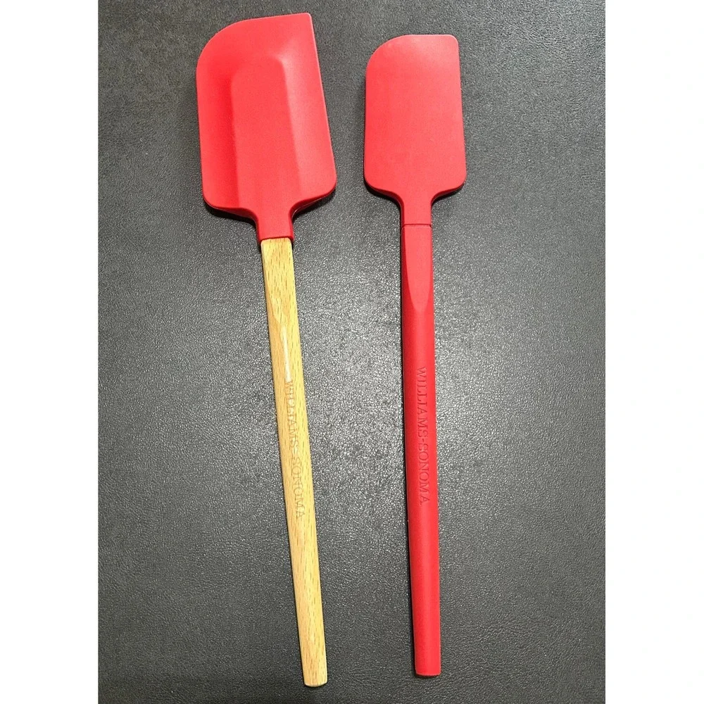 Williams Sonoma Spatula SET Red Silicone‎ & Wood 2pc Luxury Kitchen Tools
